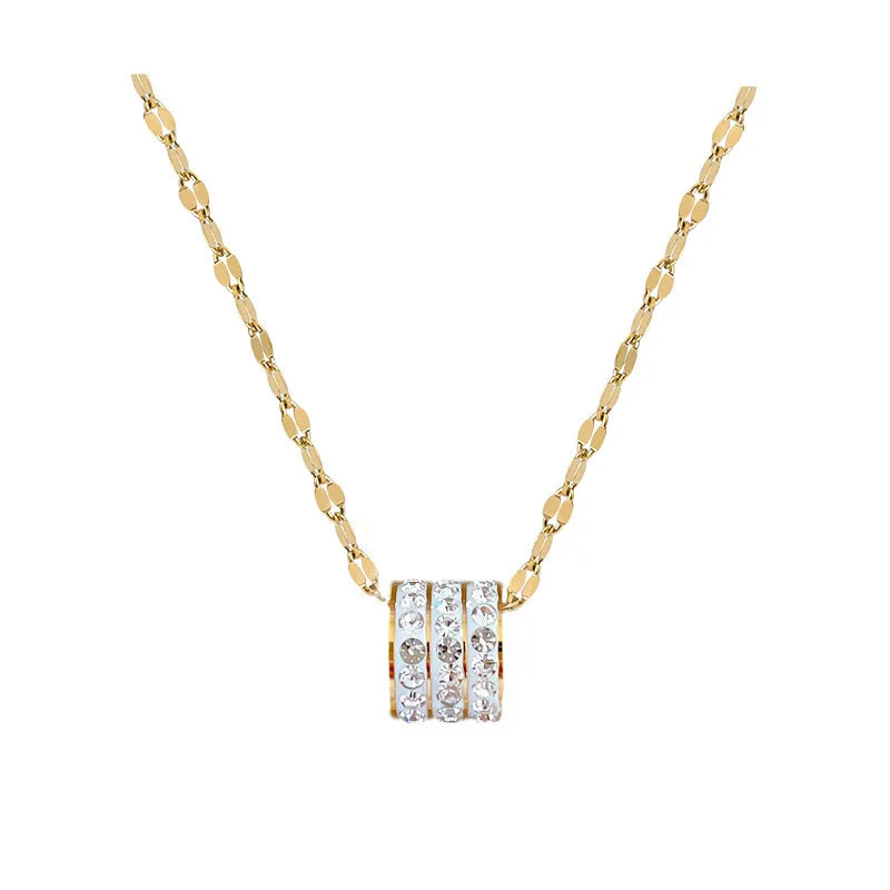 Edelstahl Choker Halskette mit Drei Reihen Zirkon Charms