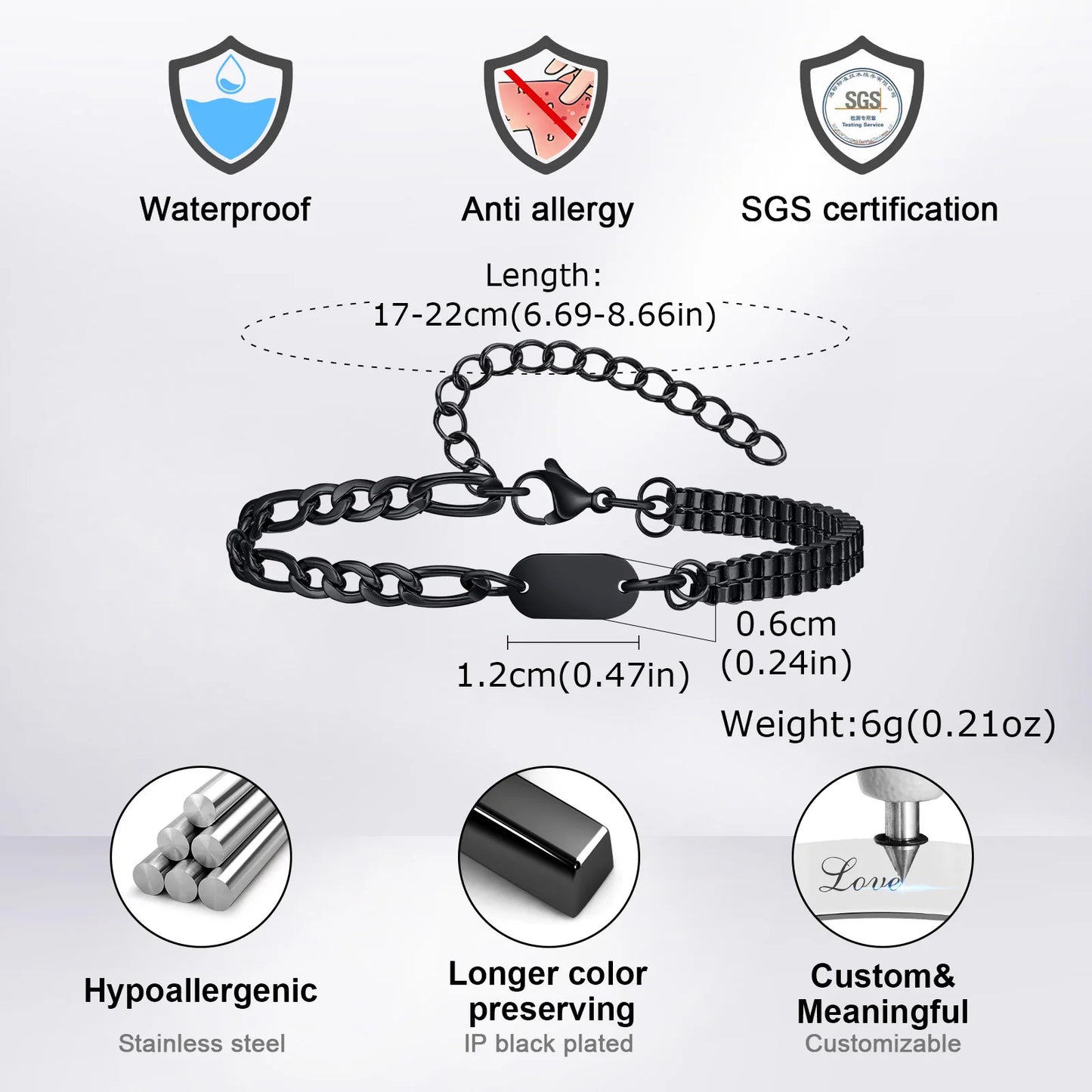 Kettenarmband in Silber und Schwarz