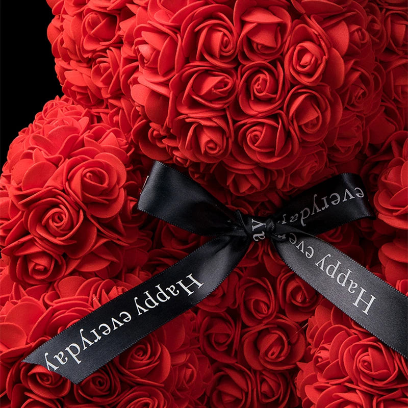 Teddybär aus Künstlichen Rosen mit Licht und Geschenkbox