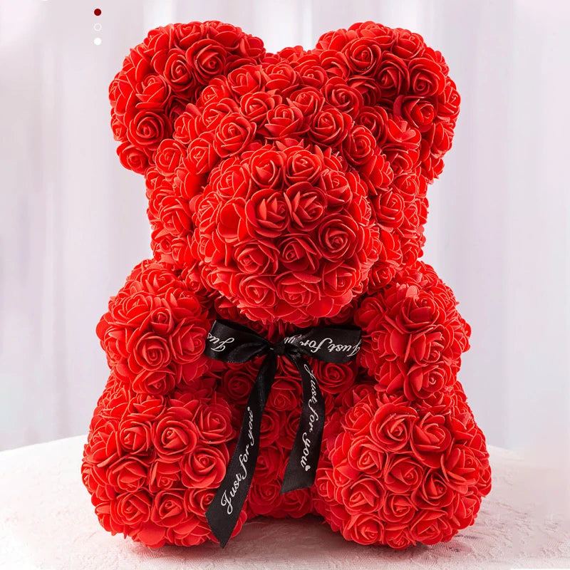 Teddybär aus Künstlichen Rosen mit Licht und Geschenkbox