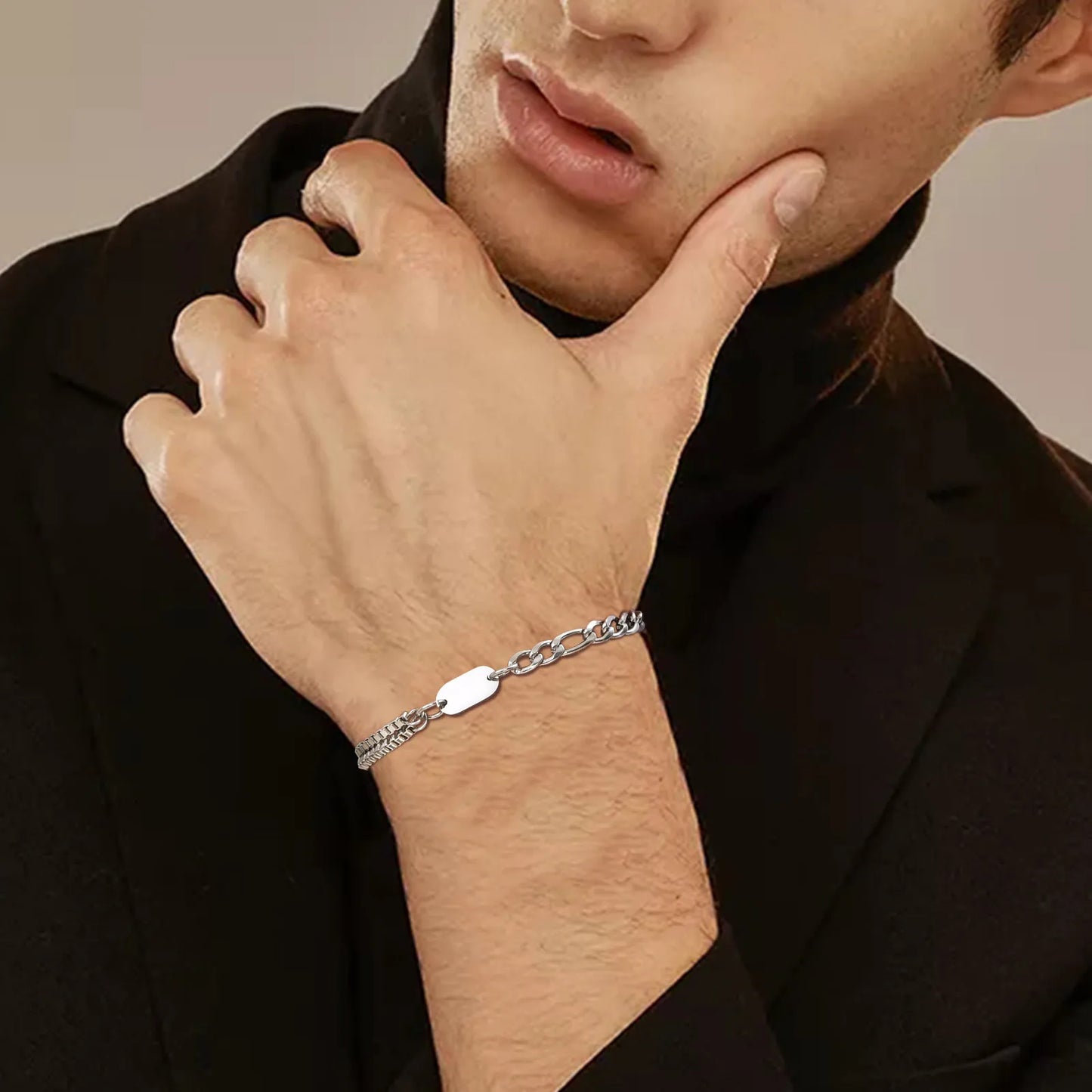 Kettenarmband in Silber und Schwarz